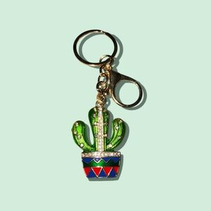 Mint Green and Gold Cactus Keychain